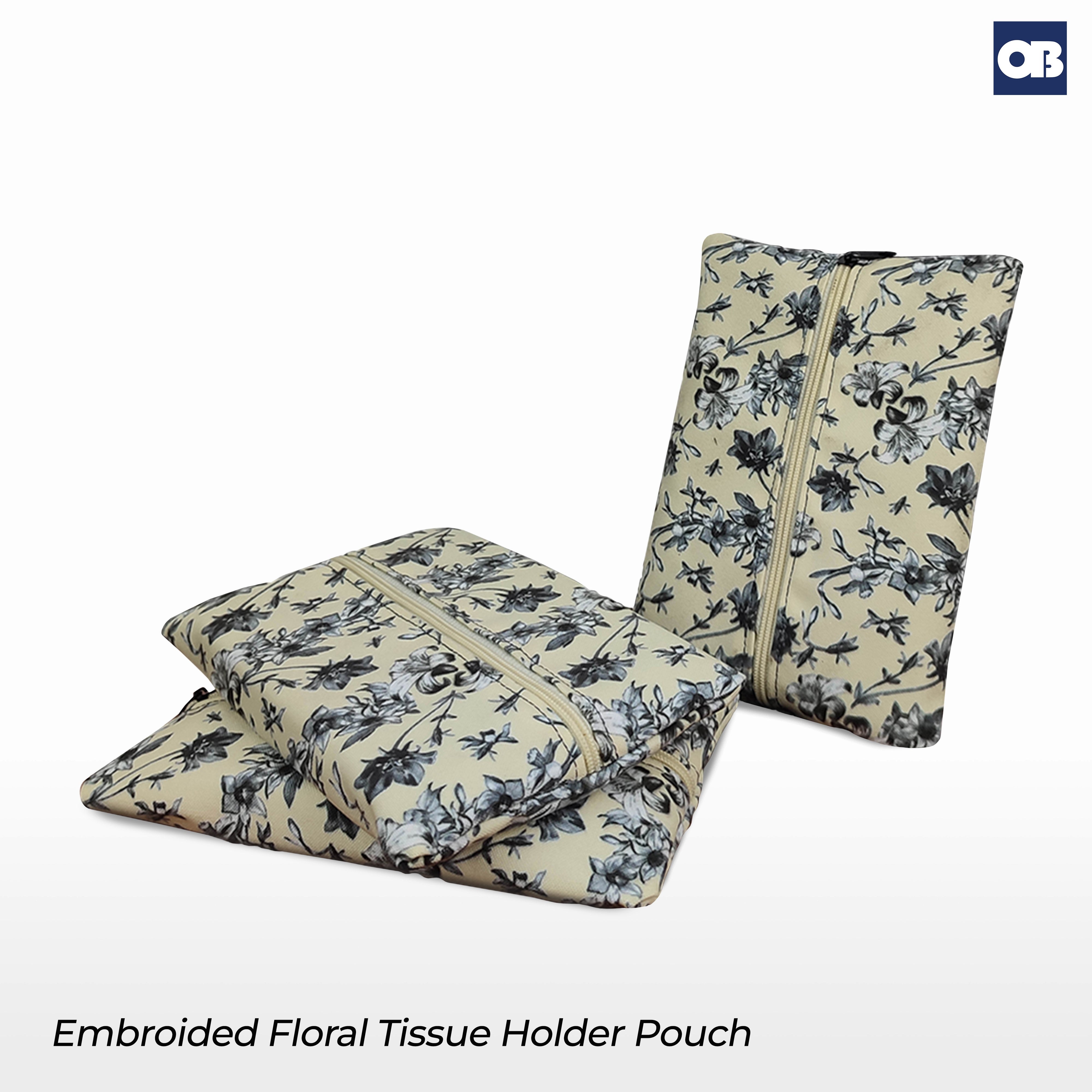 OB Embroider Floral Tissue Holder Pouch