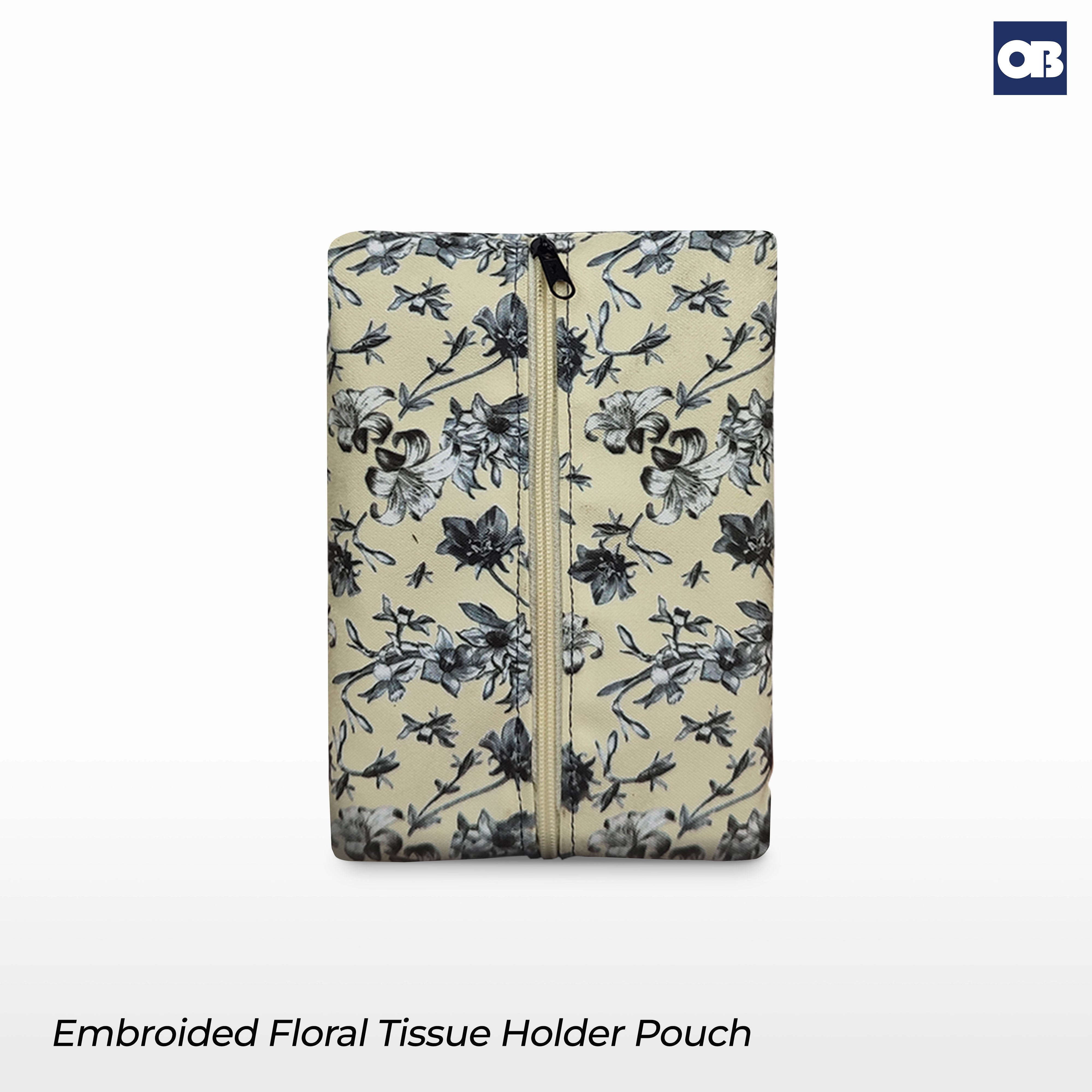 OB Embroider Floral Tissue Holder Pouch